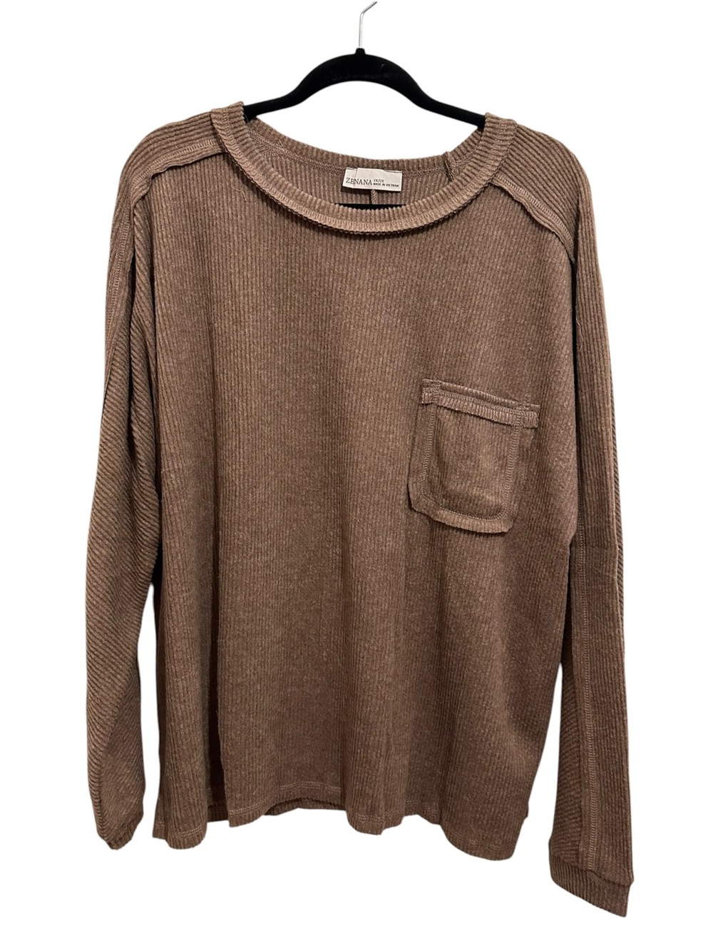 Zenana Outfitters Women's Brown Waffle-Knit Long Sleeve Top